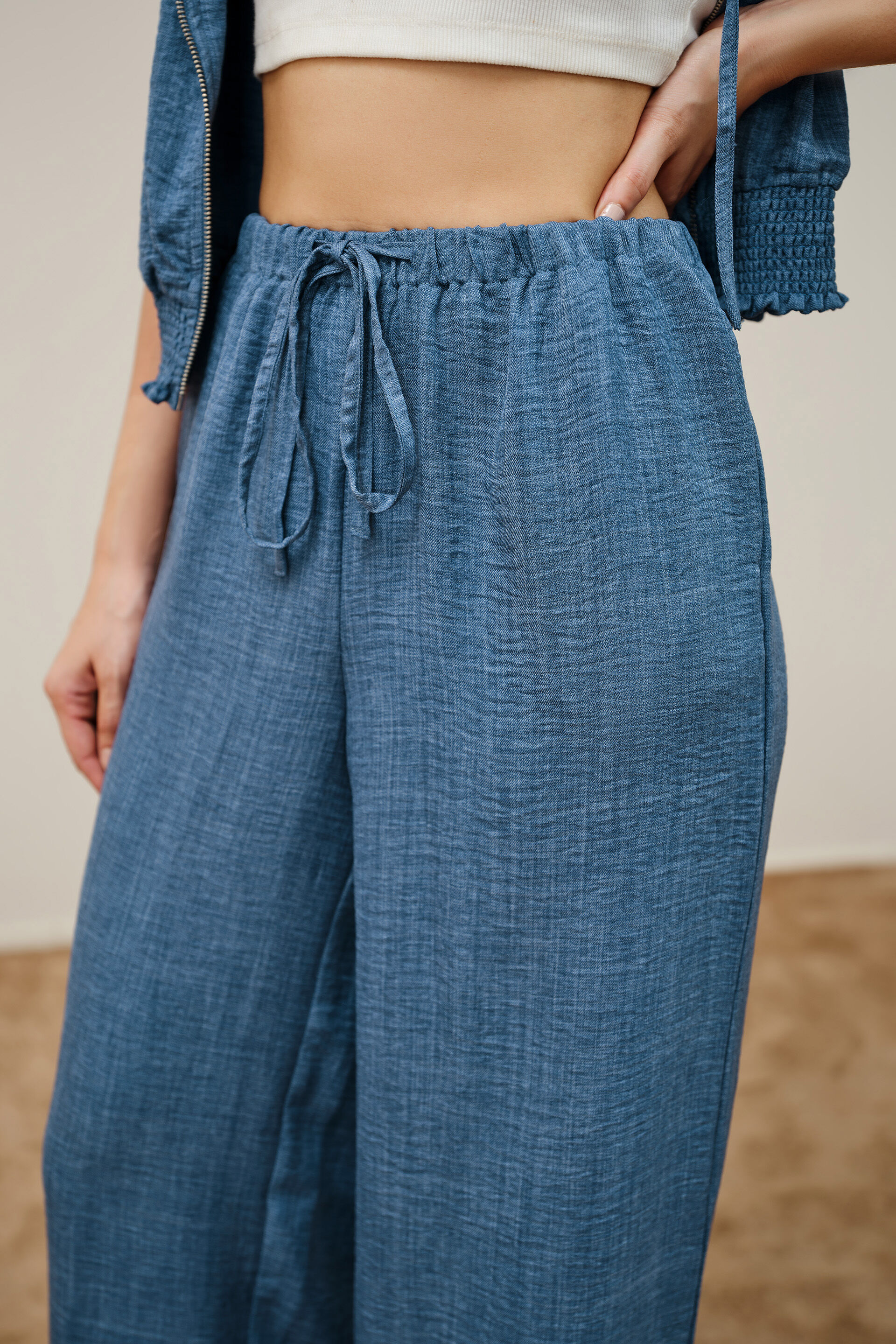 Denim-Blue Relaxed Pants, Blue, image 2